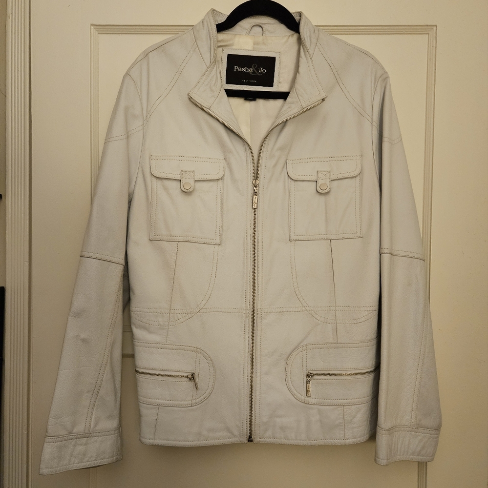 Pasha & Jo White/Cream Leather Jacket